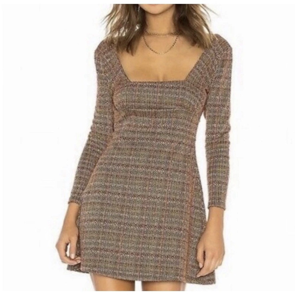 Free People Uptown Girl Mini Dress S Multicolor Square Y2K Fall Fairy Grunge Mod